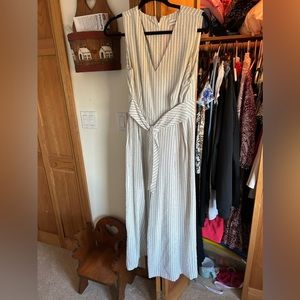 CALVIN KLEIN WHITE BLACK STRIPES V-NECK JUMPSUIT